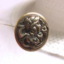 HATPIN with OLD Brass Victorian Woman with Flowers - Art Deco 9.3/4 inch Hat Pin picture