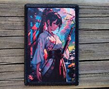 Samurai Girl Morale Patch Hook & Loop Black Hair Anime Army 2nd Amendment 2A picture