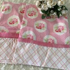 2 Vintage white pink polka dot roses STANDARD pillowcases 19.5