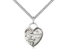 Guardian Angel Heart Sterling Silver Pendant on a 18in Light Curb Chain picture