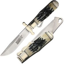 Marbles Safety Folding Knife Stainless Steel Extended Blade Stag Bone Handle picture