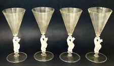 Set Of 4 Salviati Murano Venetian Wine Glasses w/Seahorse Steam And Gold Flecks picture