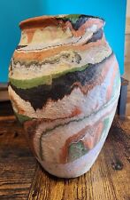 9.75” Ozark Roadside 1930/40 Vintage Pottery  Vase Orange Green  Black Colorway picture