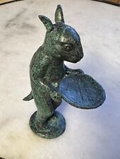 Vtg.Whimsical Verdigris Solid Bronze Squirrel Holding Tray picture