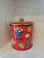 Vtg Baret Ware Art Grace Red Gold Floral Teapot Lidded Tin With Handle England picture