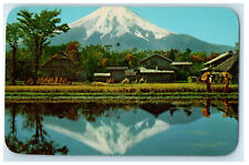 c1950's Farm River Houses, Mount Fiji Japan As Seen From Oshino Village Postcard picture