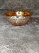 Vintage Marigold Iridescent Scalloped Rim Beaded & Ribbed Fruit Bowl 7 1/2 