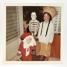 Little Boy Santa Claus Photo 1960s Halloween Costume Skeleton Mask Kids D1908 picture
