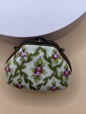 Vintage Limoges Peint Main France Porcelain Purse Trinket Box Chain Floral picture