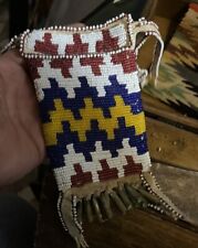 NATIVE AMERICAN BEADED MEDICINE POUCH LEATHER TOBACCO BAG picture