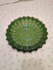 Vintage Fostoria Emerald Green Starburst Glass Ashtray Heavy MCM Round 10” picture