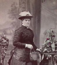 C.1890s Colored Panel Cabinet Card Boston Studio Beautiful Woman Purse Dress Hat picture