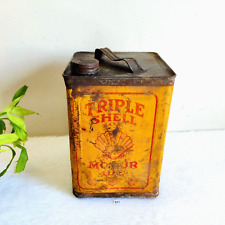 1920s Vintage Triple Shell Motor Oil Advertising Tin Can Rare Collectible T485 picture