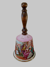 Vintage Large Victorian Porcelain Bell Scenes Lovers Musicians Wood Handle Mint picture