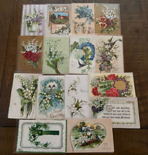 Pretty Lot of 15 Antique Greetings Postcards w. Lily of the Valley Flowers-k218 picture