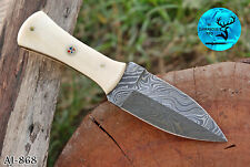 HAND MADE DAMASCUS STEEL THROWING DAGGER BOOT KNIFE W/ CAMEL BONE HANDLE  868 picture