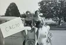 1953 Pontiac Original Black & White Car Photo, Women In Bathing Suits, Vintage  picture