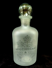 Frosted Glass Decanter 9 in Apothecary/Floral Etched Front  Clear Glass Stopper picture