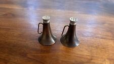 Vintage Brass Horn / Megaphone Salt & Pepper Shakers w/ Glass Interior - 2 1/2