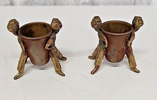 Vintage Brass People Mini Candle Toothpick Holders Set of 2 picture