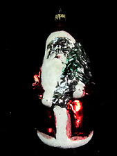 Glass Vintage Ornament Santa w/Tree Mercury Glass 6