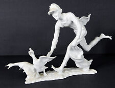Vintage KAISER Bochmann West Germany Bisque Porcelain Geese Boy Statue Decor picture
