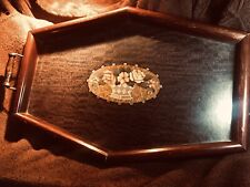 Antique Edwardian Mahogany Oval Butler Tray Shadow Box Glass Flower Basket 22x12 picture