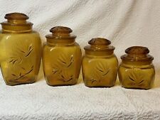 Vintage MCM 1960’s LE Smith Textured Amber Sand scroll Canister Set Of 4 picture