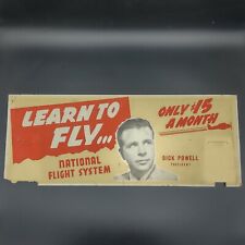 Vintage Original National Flight System Cardboard Sign Dick Powell Learn To Fly picture
