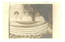 RPPC Portrait 3 Women In Boat Hollywood Studio Seaside Rockaway NY Rodman Prop. picture