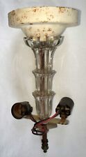 Vintage Double Socket Metal & Glass Ceiling Light Fixture Shade Holder & Finial picture