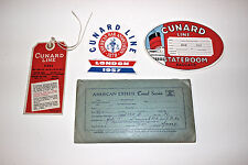 Cunard Line labels tag and American Express travel packet  vintage picture