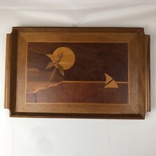 VTG Inlaid Wood Serving Tray Wall Decor with Handles Tropical Island Sailboat picture