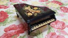 Black Lacquer Grand Piano with Violin & Floral Inlay Musical Jewelry Box picture