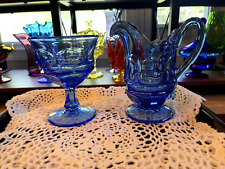 Vintage Fostoria Argus Blue Henry Ford Water Goblet and Creamer #50 picture
