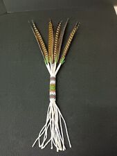 NICE PHEASANT FEATHER NATIVE AMERICAN INDIAN LOOSE FAN W/REMOVABLE BEADED HANDLE picture