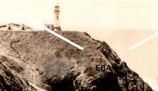 C 1939-1950 RPPC Postcard North Head Lighthouse Rocks Cliffs Ilwaco WA EKC BW picture