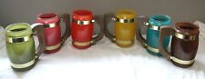 VINTAGE SIESTA WARE LOT OF 6 1950'S MULTI COLOR WOOD HANDLED GLASS MUGS SET picture