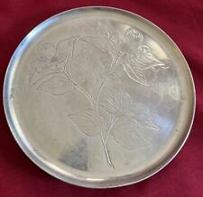 Vintage Hammered Aluminum Tray/ Lazy Susan with Floral Pattern picture