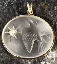 Vintage Nina Ricci Lalique Frosted Glass Peace Dove Pendant with Rhinestone picture