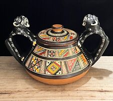 Cusco PERU POTTERY Bowl Dish Peruvian Folk Art Inca Black Jaguar 4.5”x 8” picture