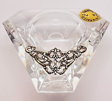 1970 Vintage Italian Lead Crystal Ashtray Sterling Silver 925 Overlay Handmade picture