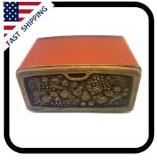 Vintage MCM Burlington Harvest Orange Bread Box Faux Wood Grain Excellent Cond picture