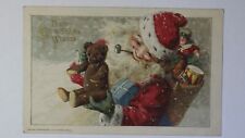 1913 Christmas Greeting Santa Claus Smoke John Winsch Toys Teddy Bear Post Card picture