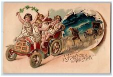 Westport OR Postcard New Year Childrens Riding Car Father Time Embossed c1910's picture
