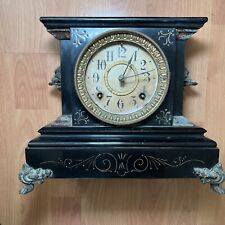 antique ansonia mantle clock cast iron lion head picture