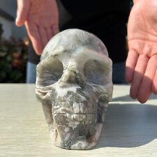 6.5LB 6.2'' Natural Moss Agate Skull Quartz Statue Crystal Healing Decor Reiki picture