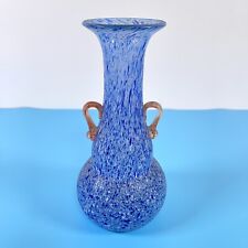 Murano Scavo Style Textured Amphora Blue White Glass Vase w/ applied handles picture