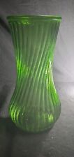 Beautiful Vintage 10” Inch Green Glass Swirl Pattern Vase by Hoosier Glass... picture