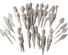 Antique Mid Century African Wood Carved Man Figures Lot Of 14 With 9 Paddles picture